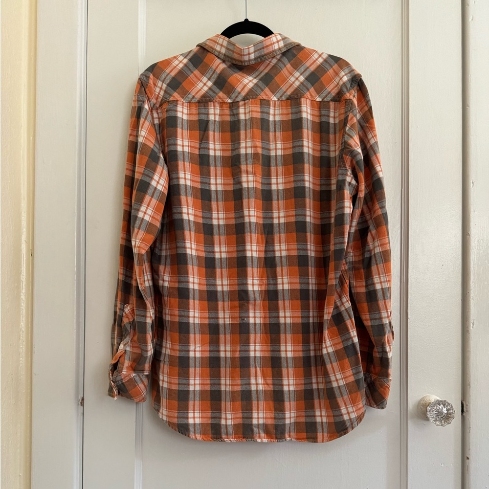 Quicksilver Men’s Orange and Gray Plaid Flannel Button Down Shirt - Picture 2 of 4